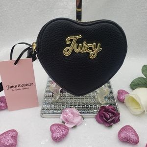 Juicy Couture Heart.. Our Lips R Sealed classic Black, gold Wristlet coin case